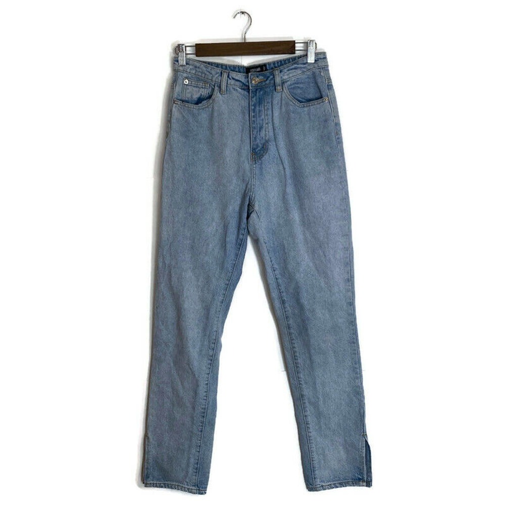 Missguided Tapered Mom Jeans Light Wash High Rise Sz 4 Ankle Side Slits 90s Look